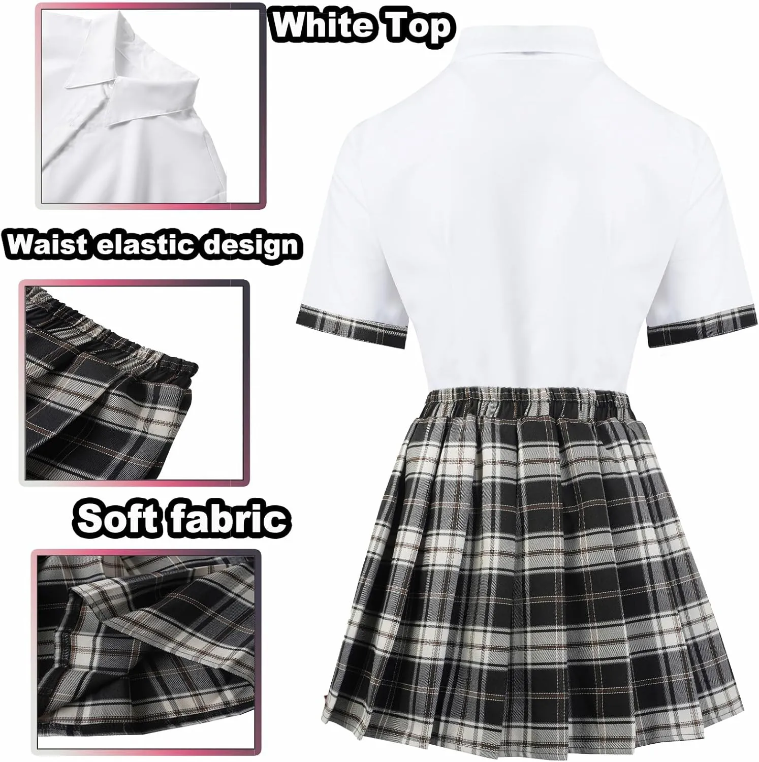 Women School Girl Outfits Set School Girl Costume Top With Mini Pleated Skirt