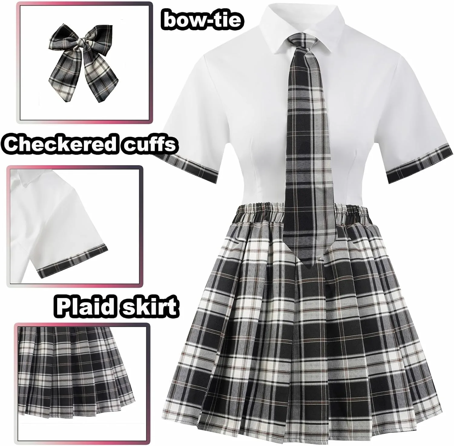 Women School Girl Outfits Set School Girl Costume Top With Mini Pleated Skirt
