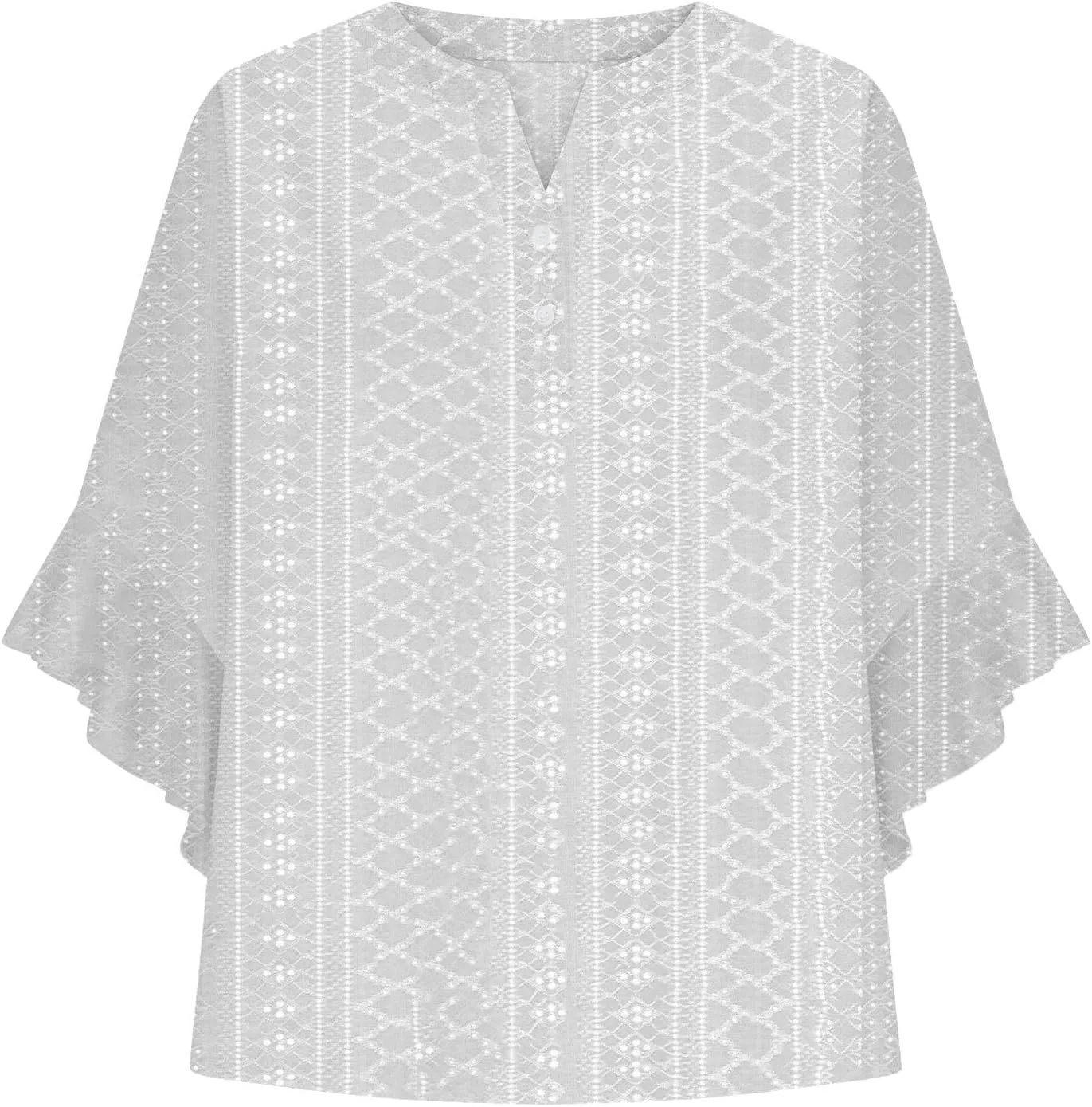 Women's Eyelet Poncho Tops Half Sleeve Tops Trendy Casual Lightweight Flowy Shirt Ruffles Hem Dressy Elegant Blouse
