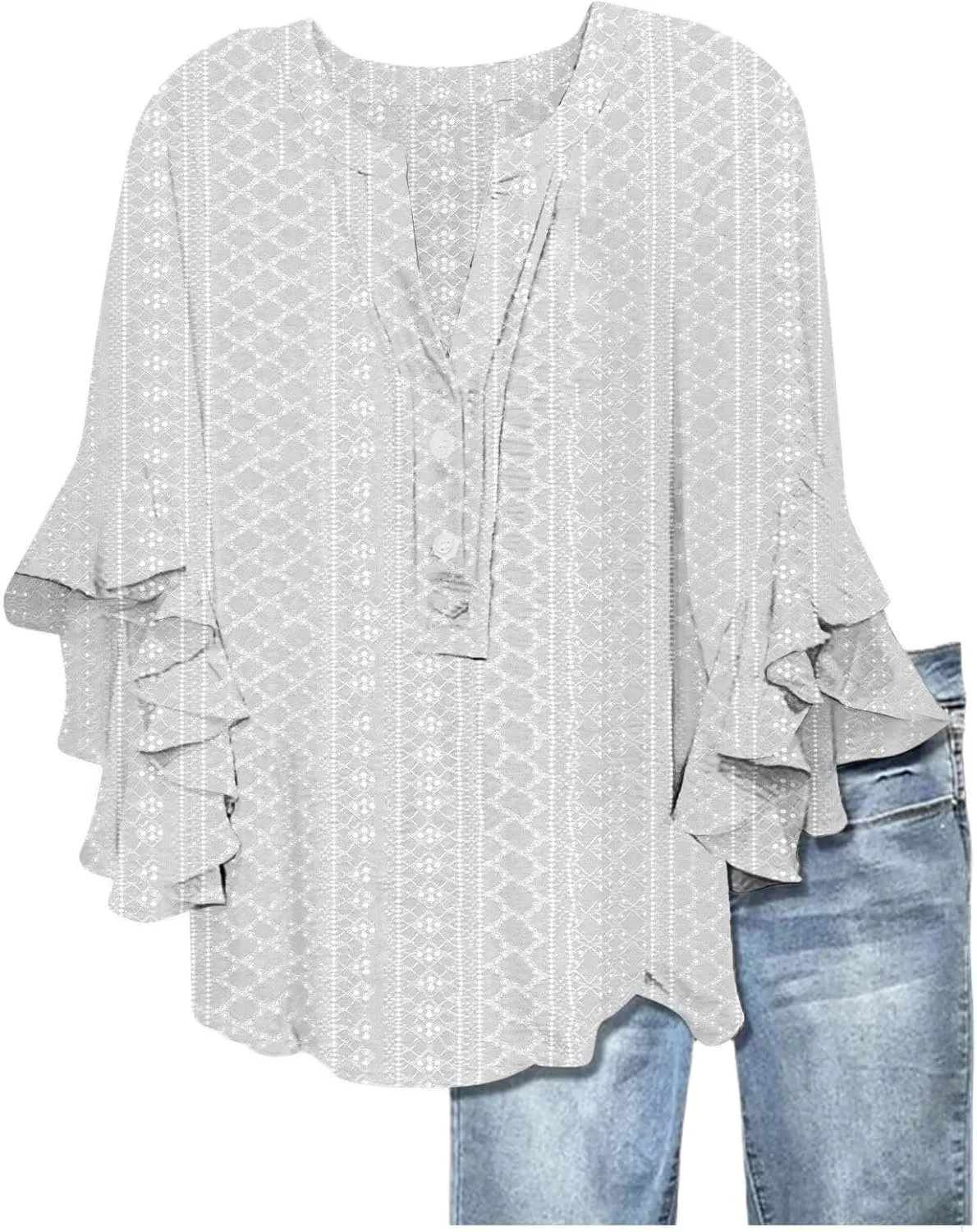 Women's Eyelet Poncho Tops Half Sleeve Tops Trendy Casual Lightweight Flowy Shirt Ruffles Hem Dressy Elegant Blouse
