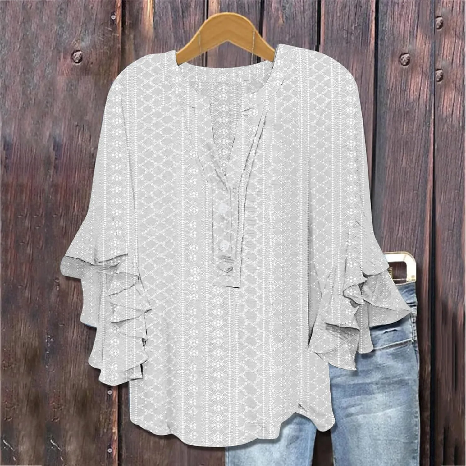 Women's Eyelet Poncho Tops Half Sleeve Tops Trendy Casual Lightweight Flowy Shirt Ruffles Hem Dressy Elegant Blouse