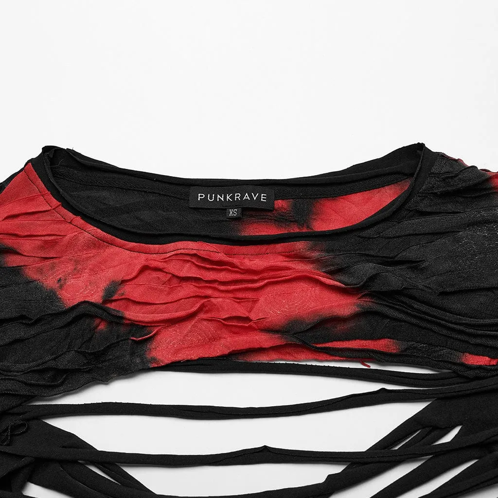 Women's Punk Spaghetti Strap Cutout Ripped Long Sleeved Shirt