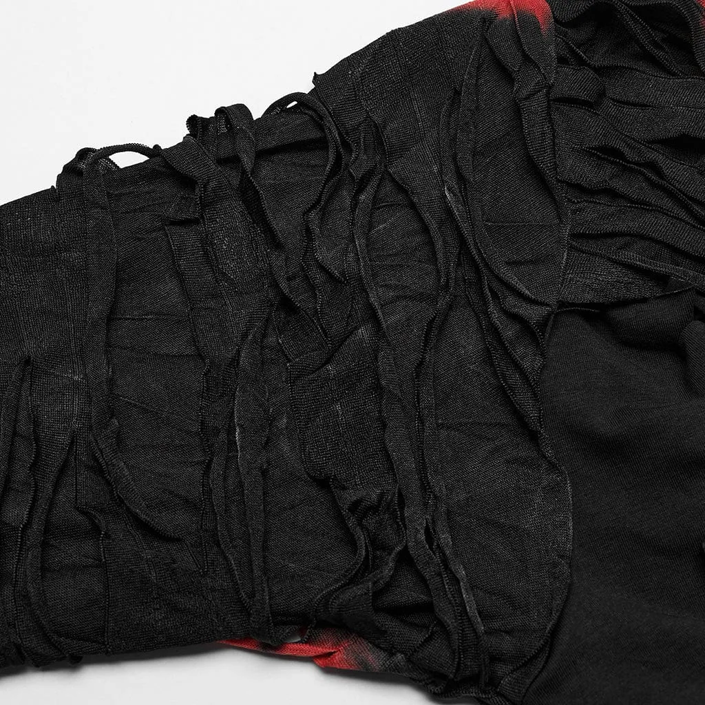 Women's Punk Spaghetti Strap Cutout Ripped Long Sleeved Shirt