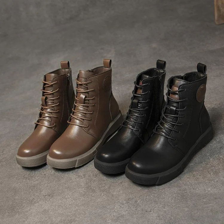 Women's Short Lace-up Flat Ankle Boots