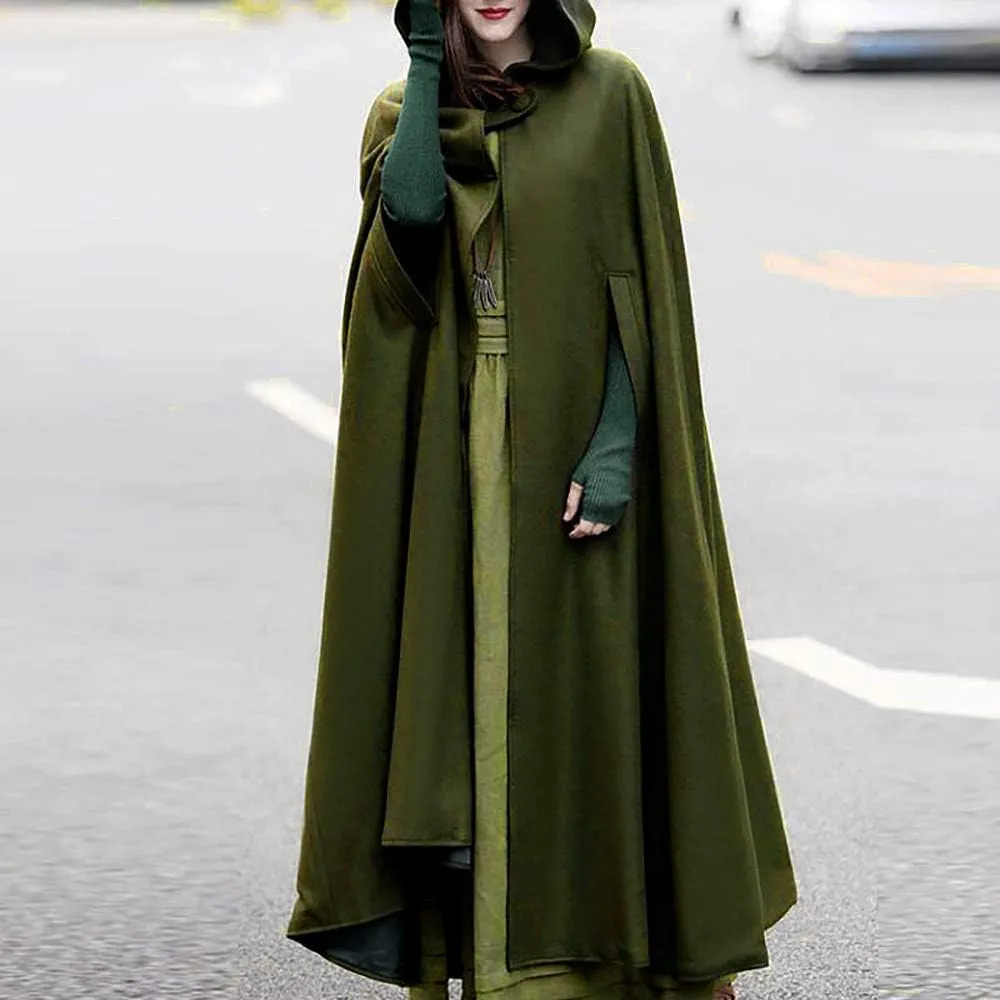 XUNRYAN Womens Winter Cape Coat Wool Blend Hooded Cloak Maxi Long Cardigans Open Front Poncho Outwear Halloween Costume