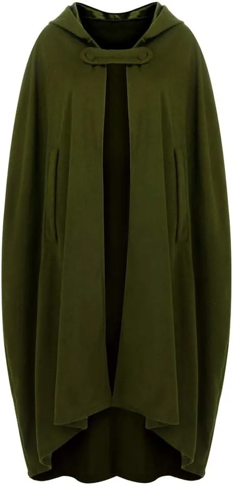 XUNRYAN Womens Winter Cape Coat Wool Blend Hooded Cloak Maxi Long Cardigans Open Front Poncho Outwear Halloween Costume