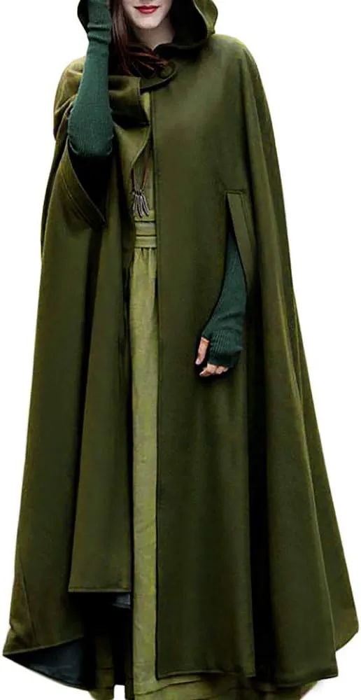 XUNRYAN Womens Winter Cape Coat Wool Blend Hooded Cloak Maxi Long Cardigans Open Front Poncho Outwear Halloween Costume