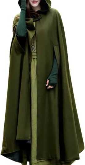 XUNRYAN Womens Winter Cape Coat Wool Blend Hooded Cloak Maxi Long Cardigans Open Front Poncho Outwear Halloween Costume
