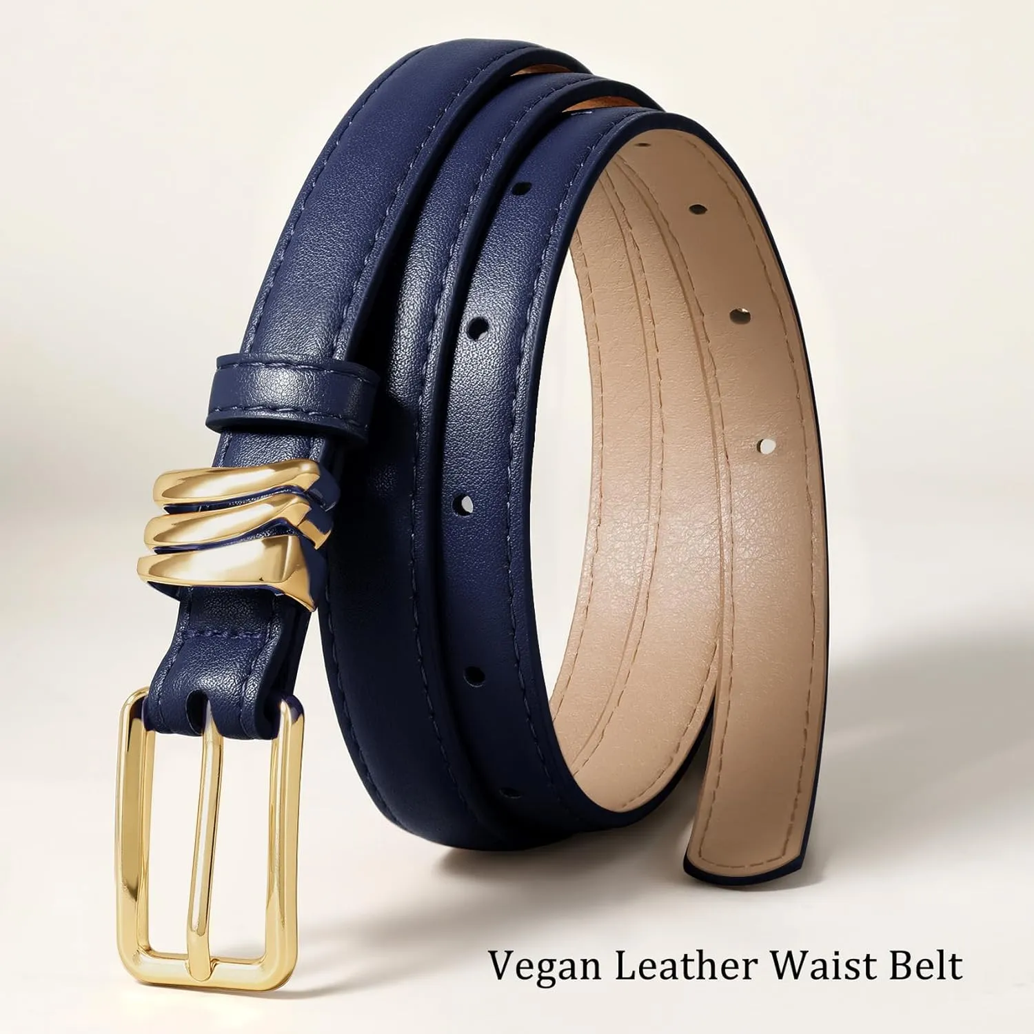 XZQTIVE Women Skinny Leather Belt Ladies Black Thin Waist Belt for Dresses Jeans Pants with Gold Buckle and Metal Loops