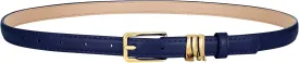 XZQTIVE Women Skinny Leather Belt Ladies Black Thin Waist Belt for Dresses Jeans Pants with Gold Buckle and Metal Loops
