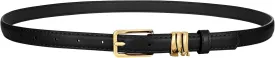 XZQTIVE Women Skinny Leather Belt Ladies Black Thin Waist Belt for Dresses Jeans Pants with Gold Buckle and Metal Loops