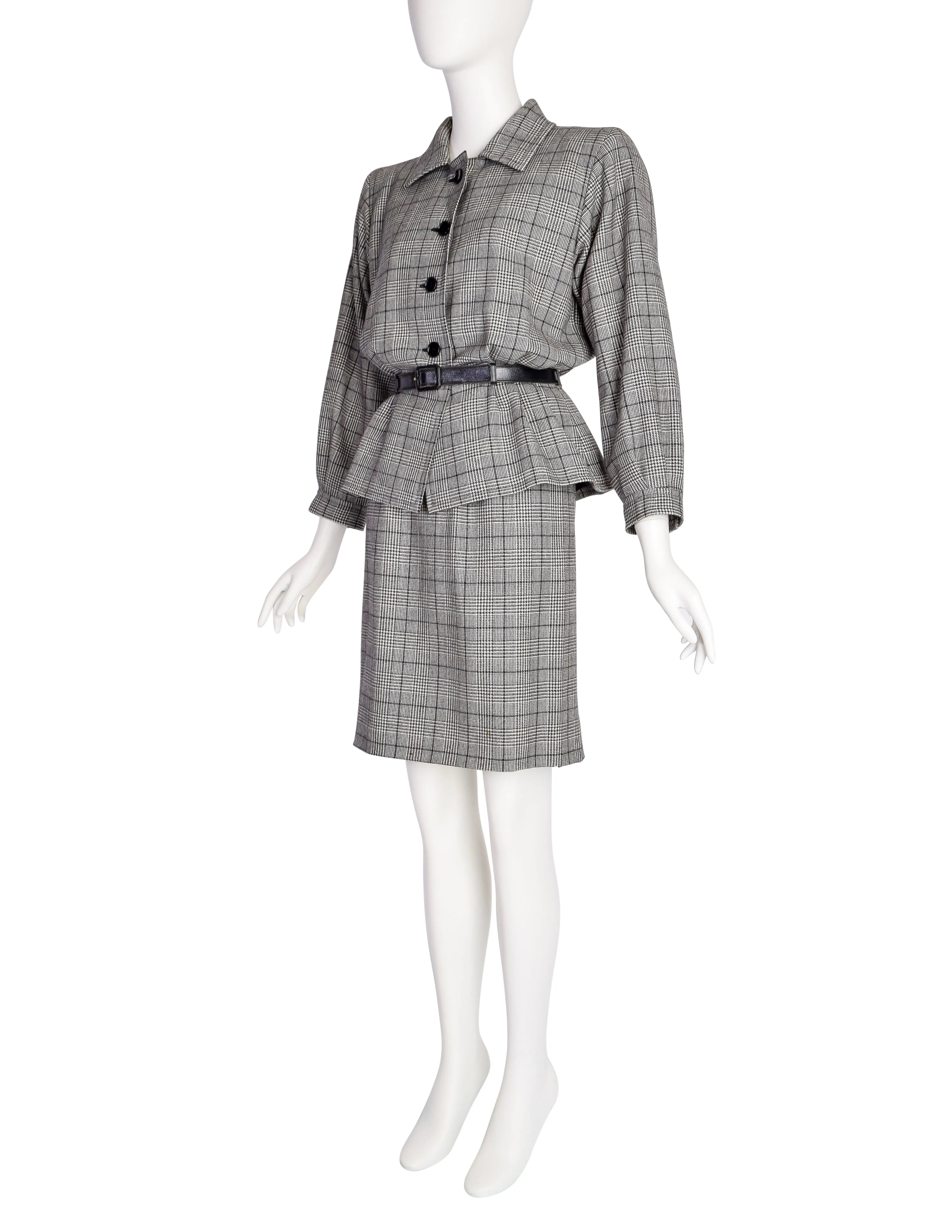 Yves Saint Laurent Vintage 1980s Haute Couture Numbered Black White Check Plaid Jacket Skirt Suit