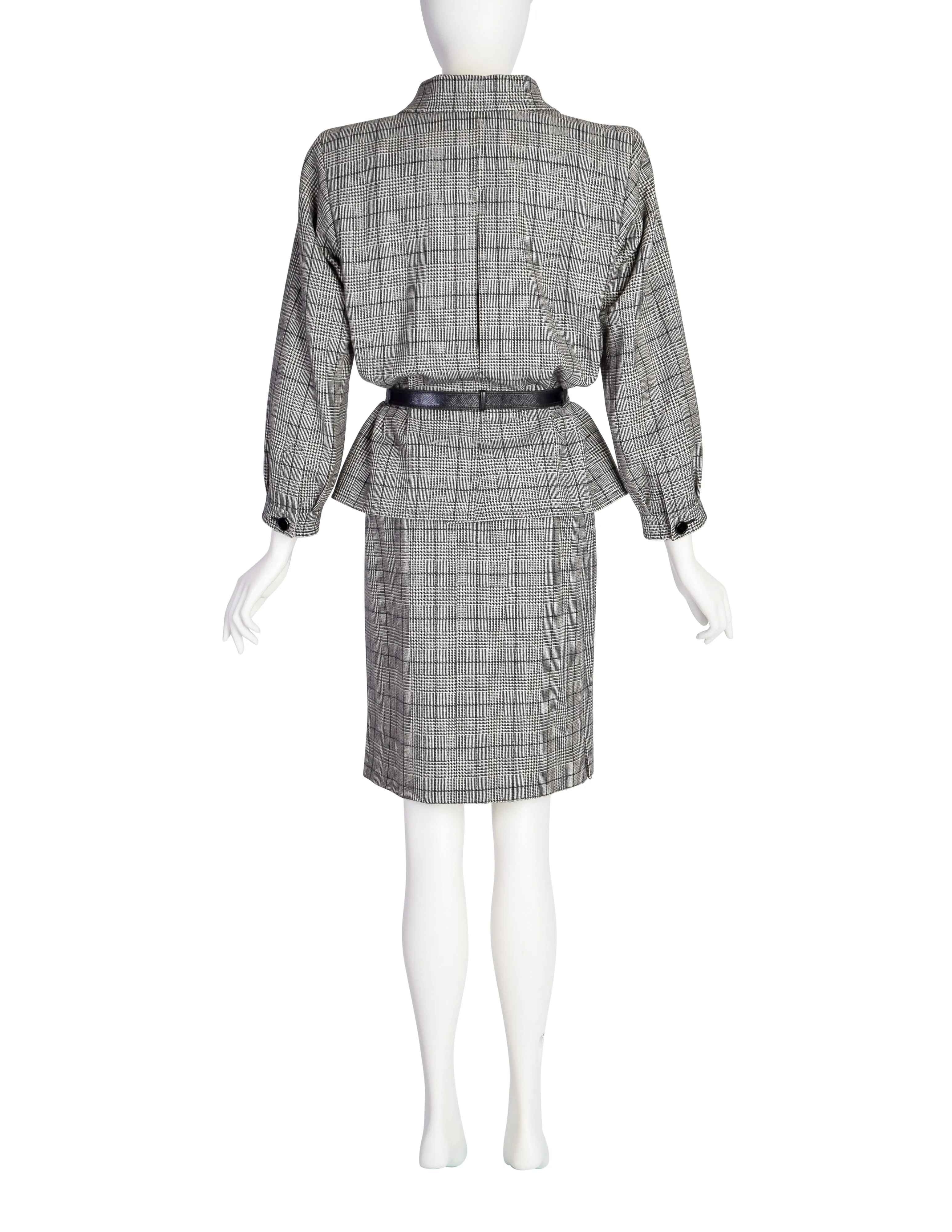 Yves Saint Laurent Vintage 1980s Haute Couture Numbered Black White Check Plaid Jacket Skirt Suit