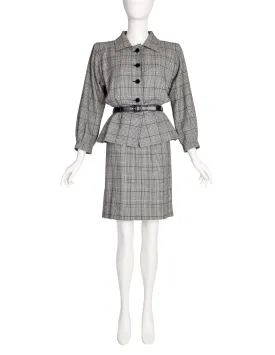 Yves Saint Laurent Vintage 1980s Haute Couture Numbered Black White Check Plaid Jacket Skirt Suit