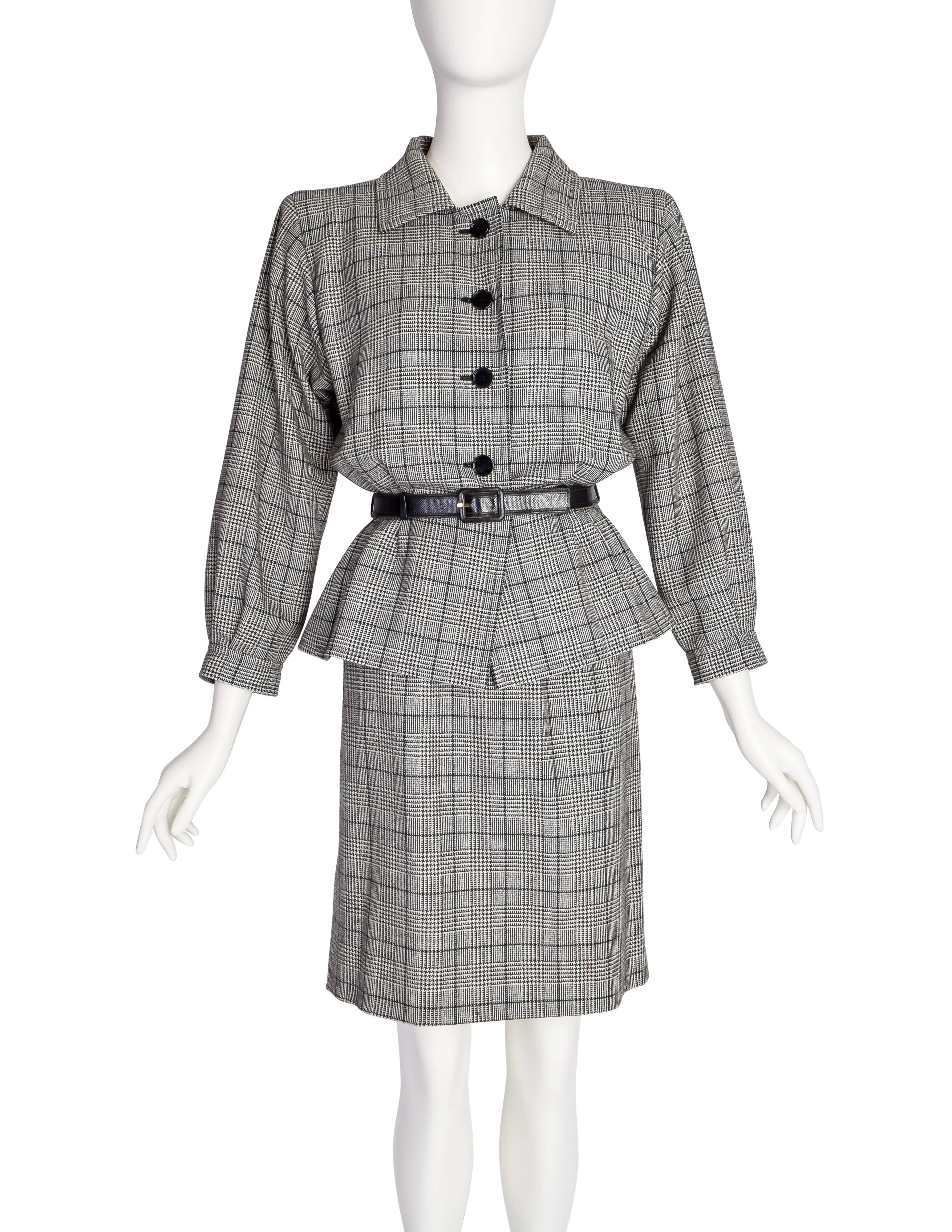 Yves Saint Laurent Vintage 1980s Haute Couture Numbered Black White Check Plaid Jacket Skirt Suit