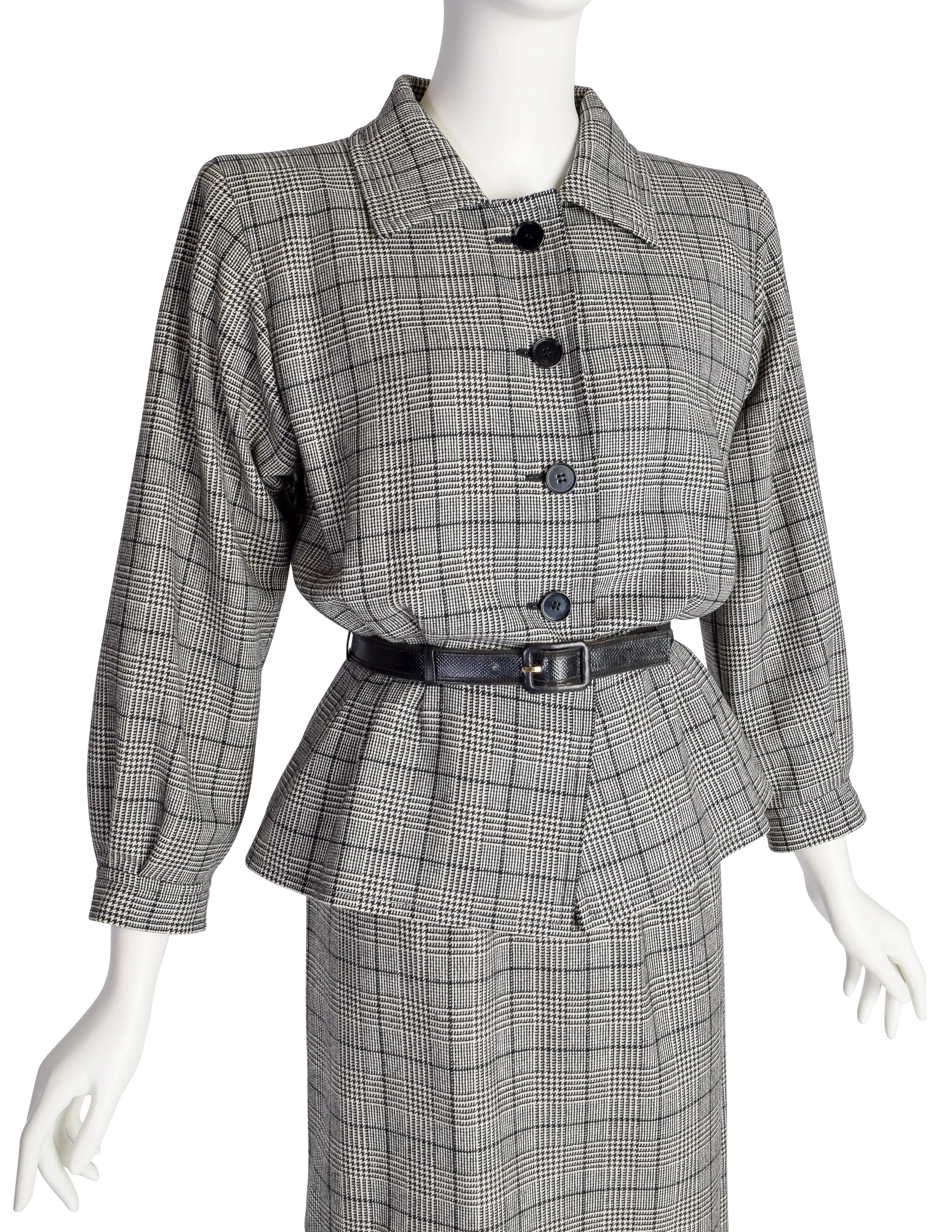 Yves Saint Laurent Vintage 1980s Haute Couture Numbered Black White Check Plaid Jacket Skirt Suit