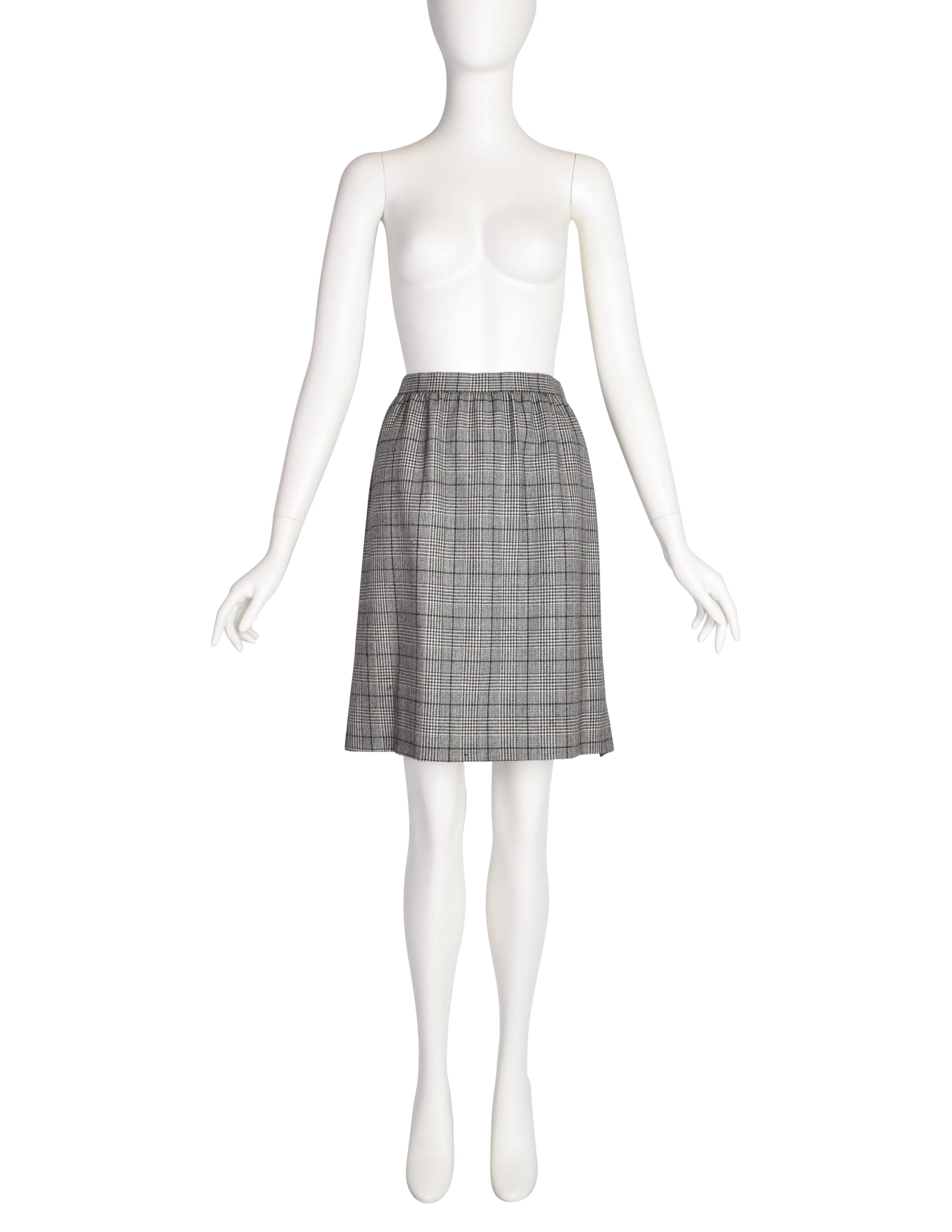 Yves Saint Laurent Vintage 1980s Haute Couture Numbered Black White Check Plaid Jacket Skirt Suit