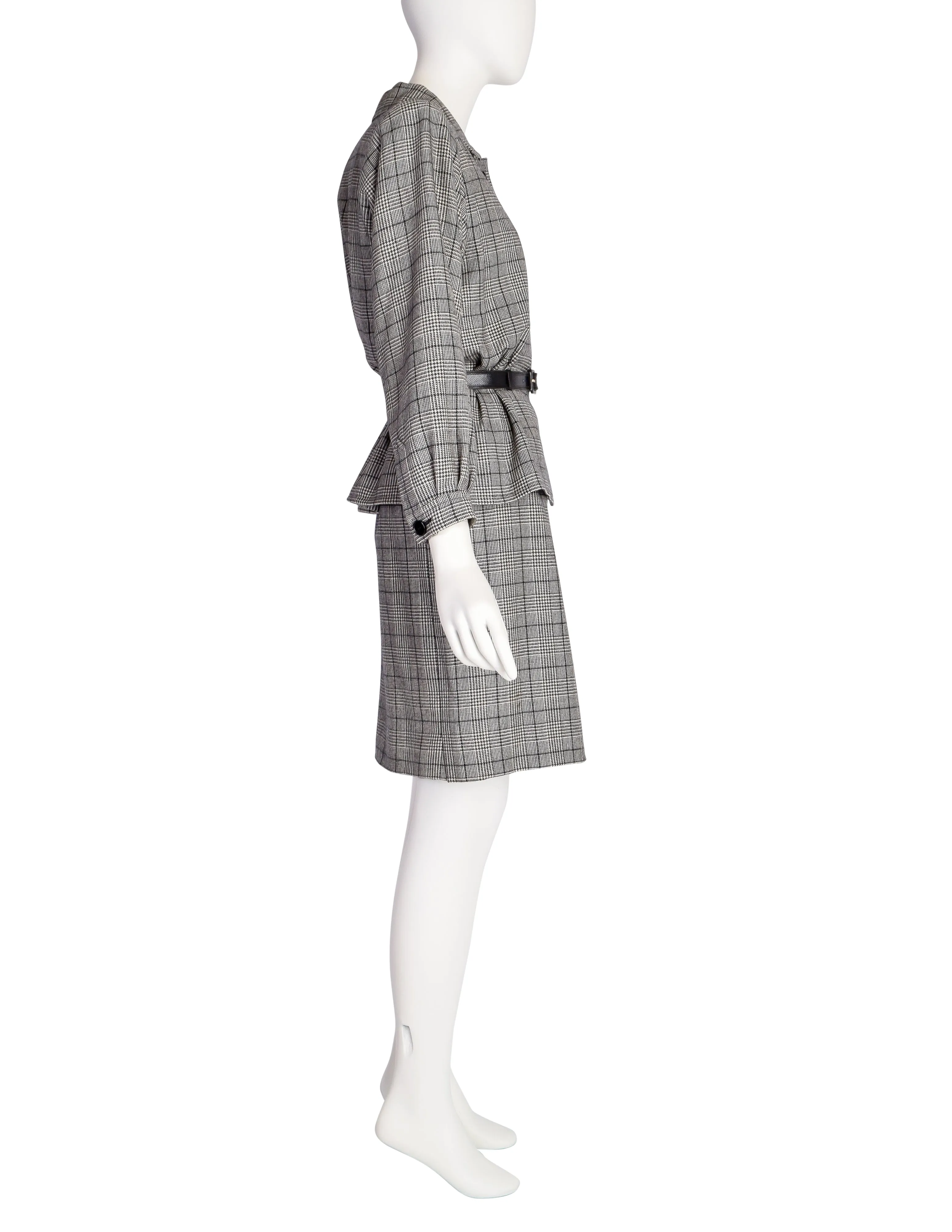 Yves Saint Laurent Vintage 1980s Haute Couture Numbered Black White Check Plaid Jacket Skirt Suit
